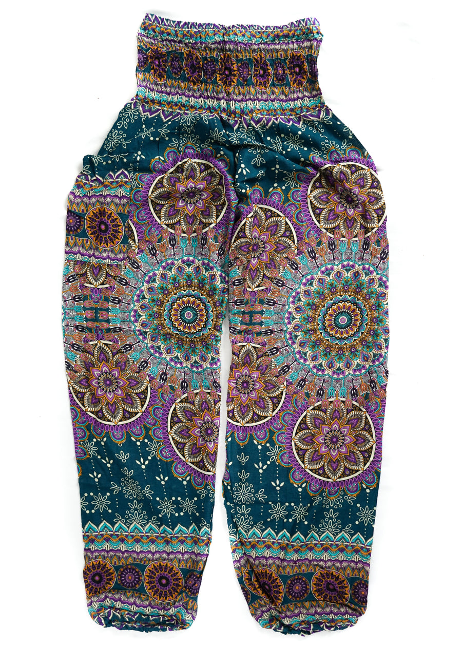 Teal Lotus Chakra Floral Harem Pants