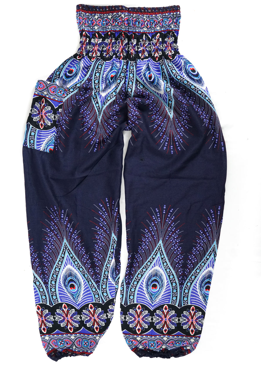 Dark Blue Peace Peacock Harem Pants