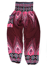 Burgundy Peace Peacock Harem Pants