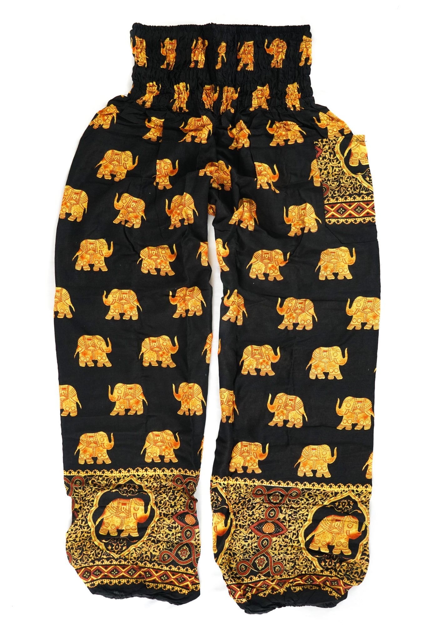 Gold Black Elephant Harem Pants - Lamsri Bohemian