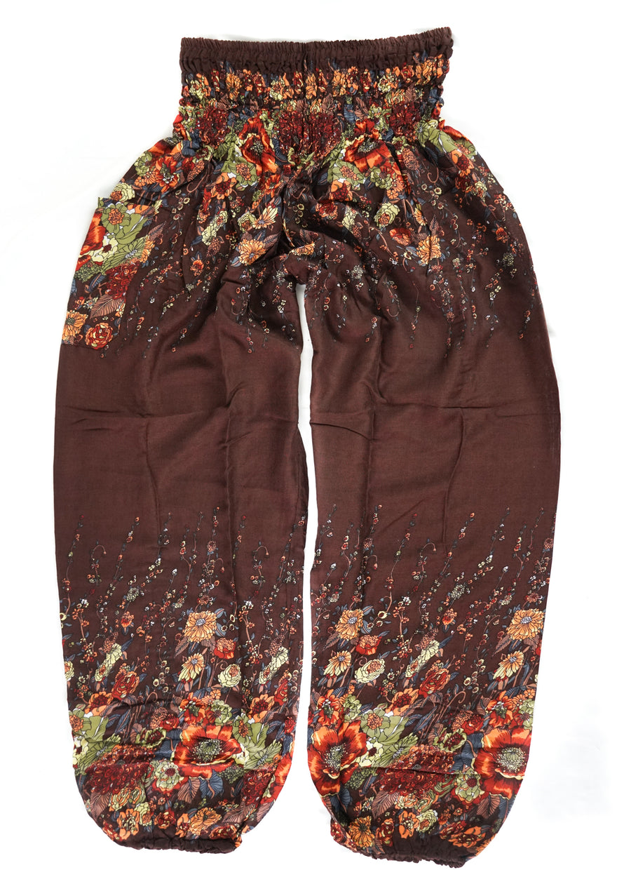 Brown Floral Harem Pants