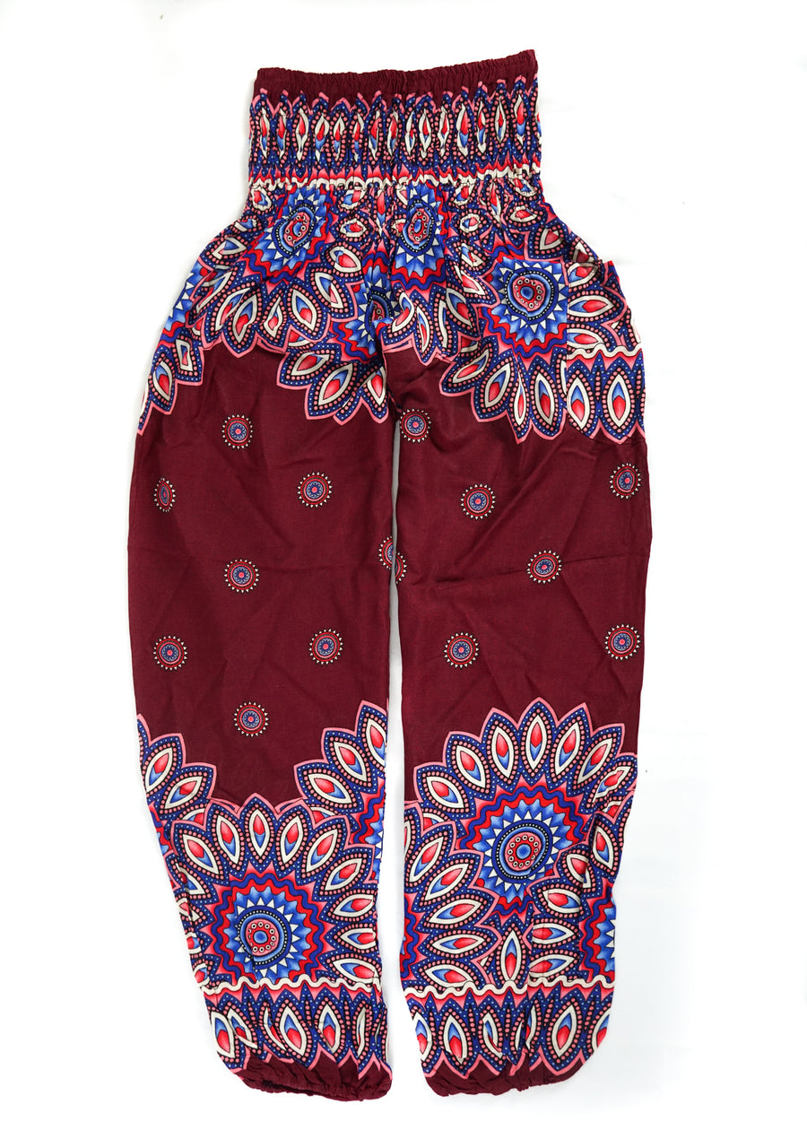 Burgundy Floral Mandala Harem Pants