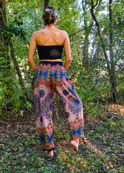 Blue Pink Lotus Floral Harem Pants