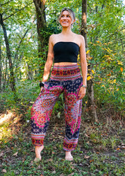 Black Pink Lotus Chakra Floral Harem Pants