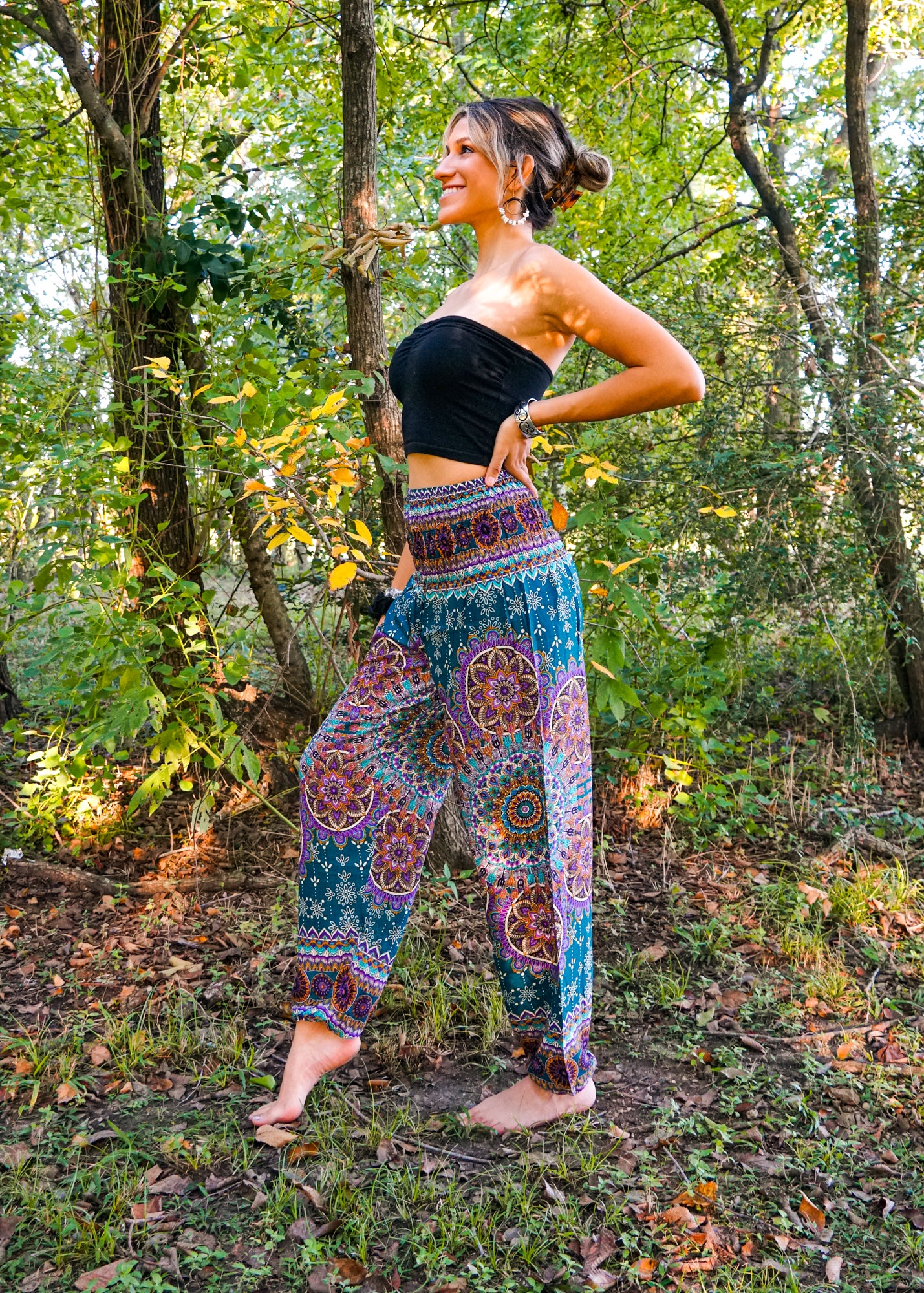 Teal Lotus Chakra Floral Harem Pants