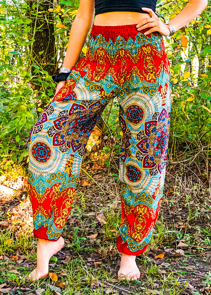 Red Lotus Floral Harem Pants