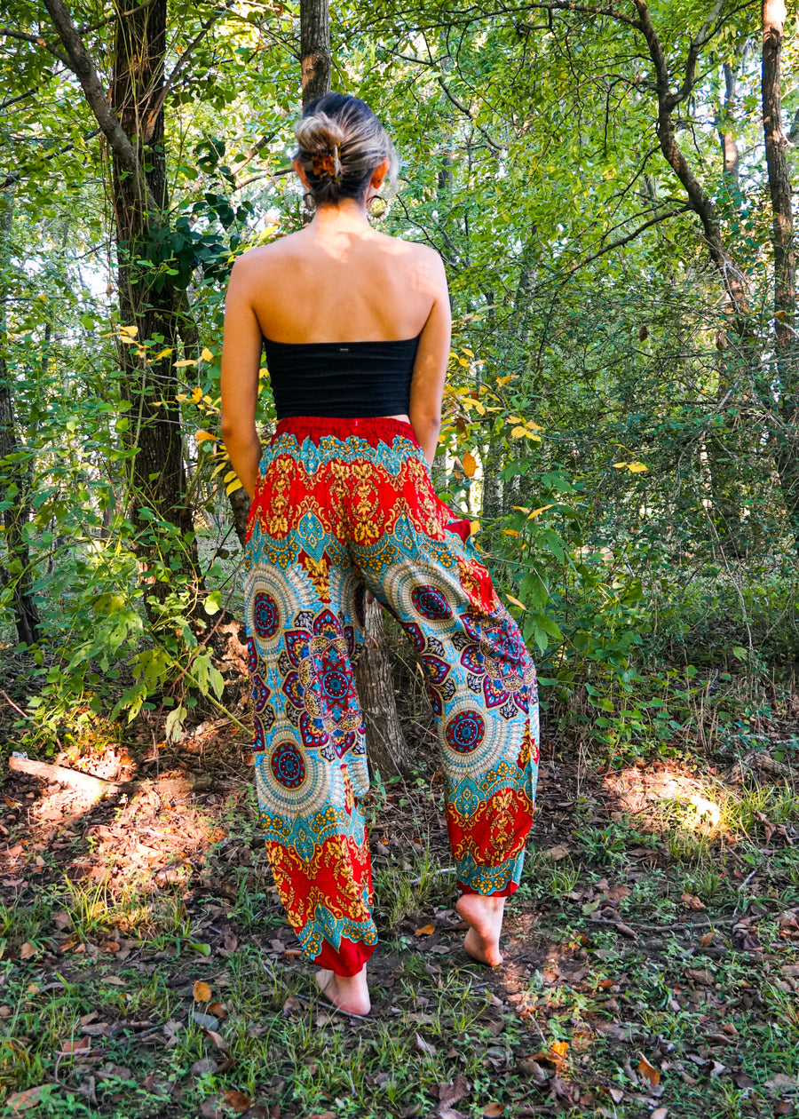 Red Lotus Floral Harem Pants