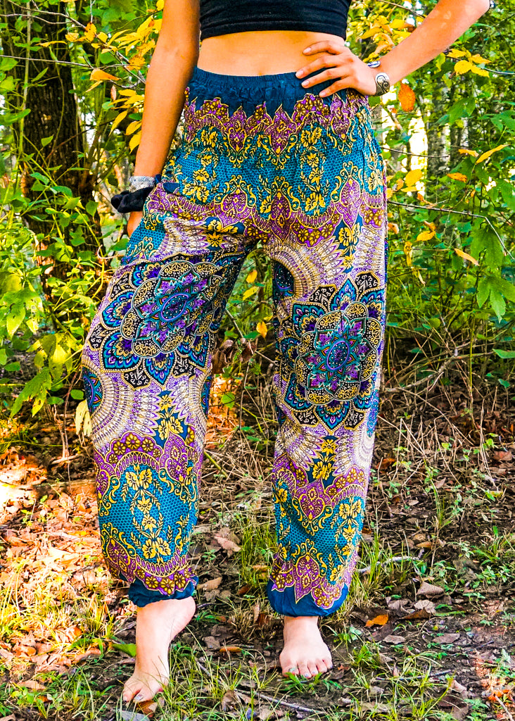 Teal Lotus Floral Harem Pants