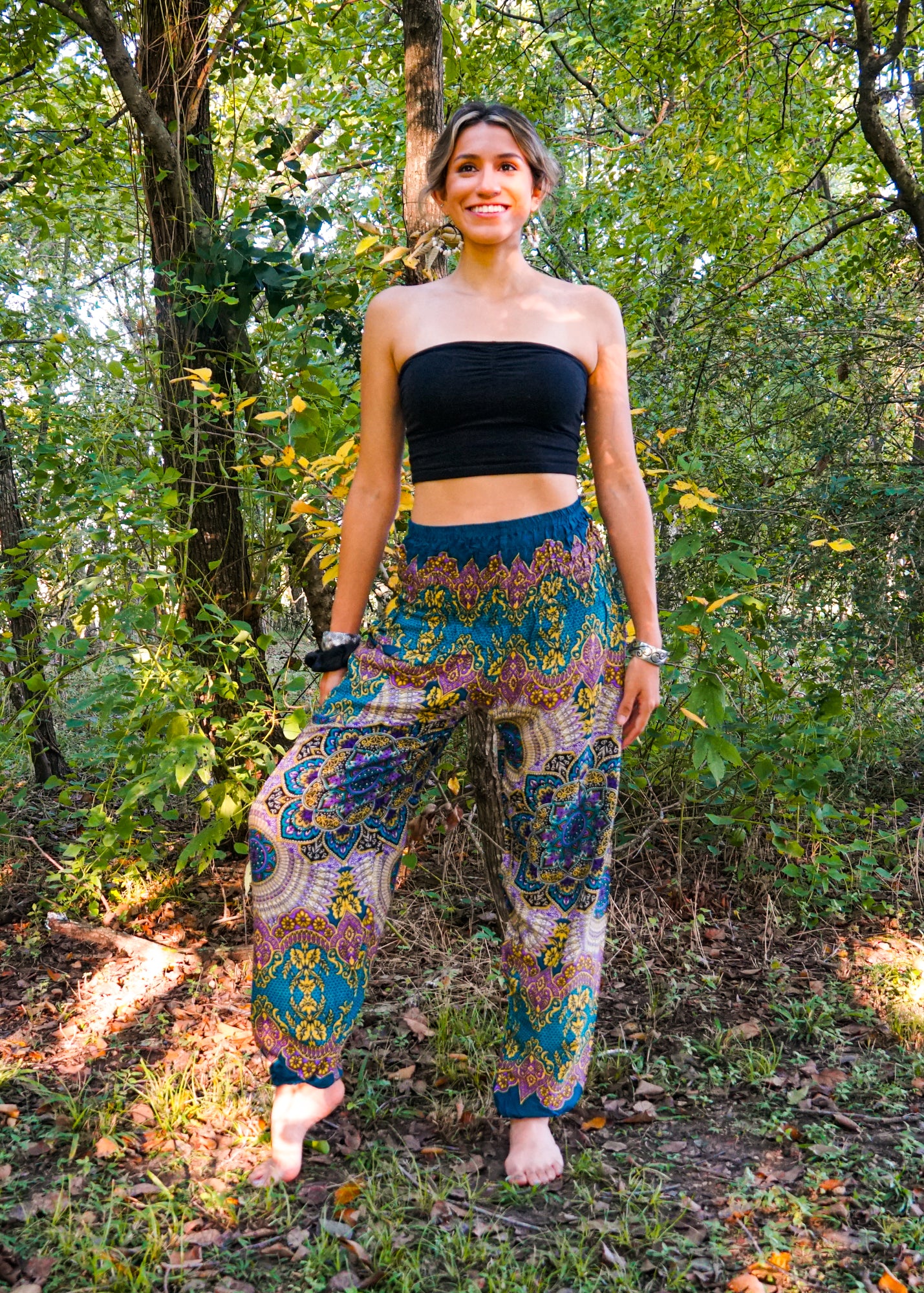 Teal Lotus Floral Harem Pants