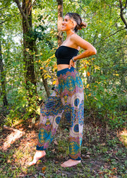 Teal Lotus Floral Harem Pants