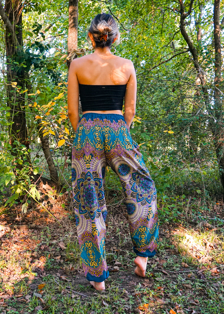 Teal Lotus Floral Harem Pants