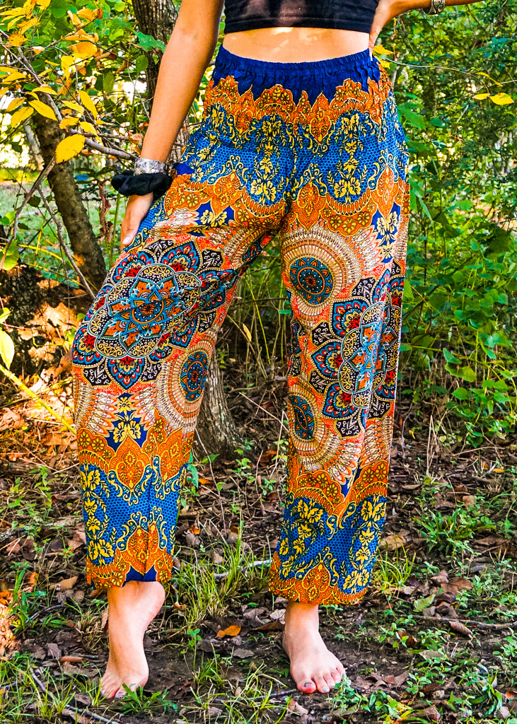 Orange Lotus Floral Harem Pants