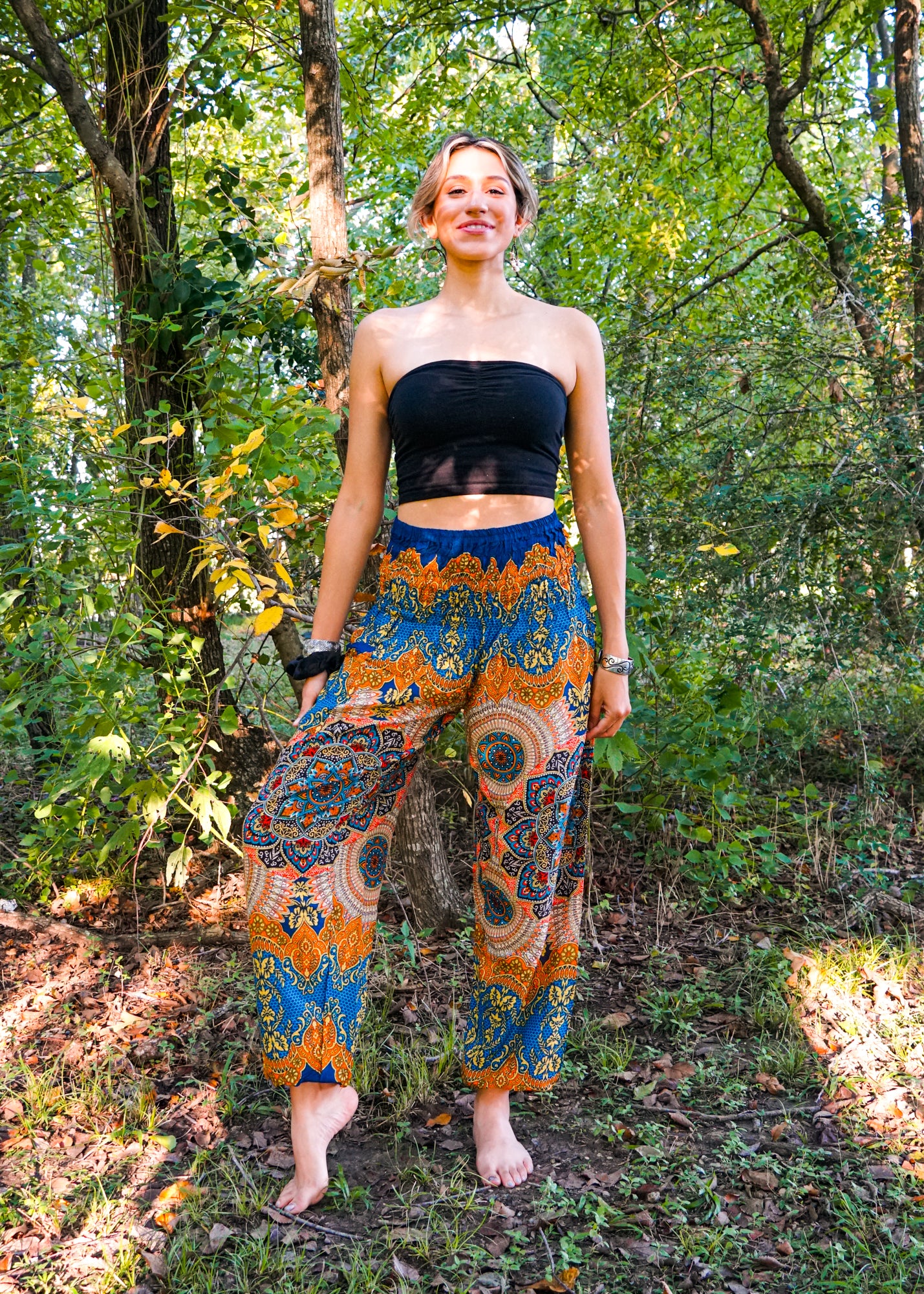 Orange Lotus Floral Harem Pants