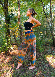 Orange Lotus Floral Harem Pants