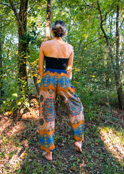 Orange Lotus Floral Harem Pants