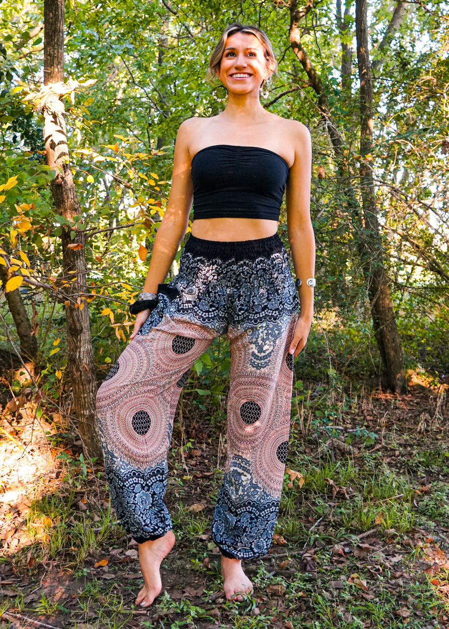 Pink Wild Rose Mandala Harem Pants