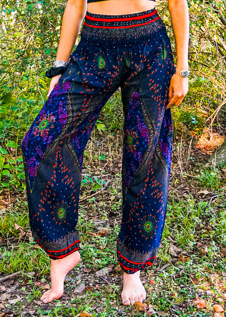 Dark Blue Peacock Eye Harem Pants