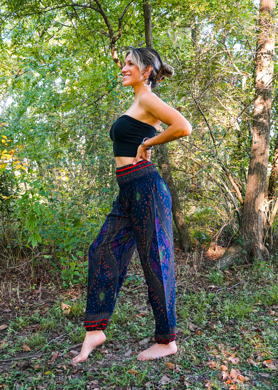 Dark Blue Peacock Eye Harem Pants