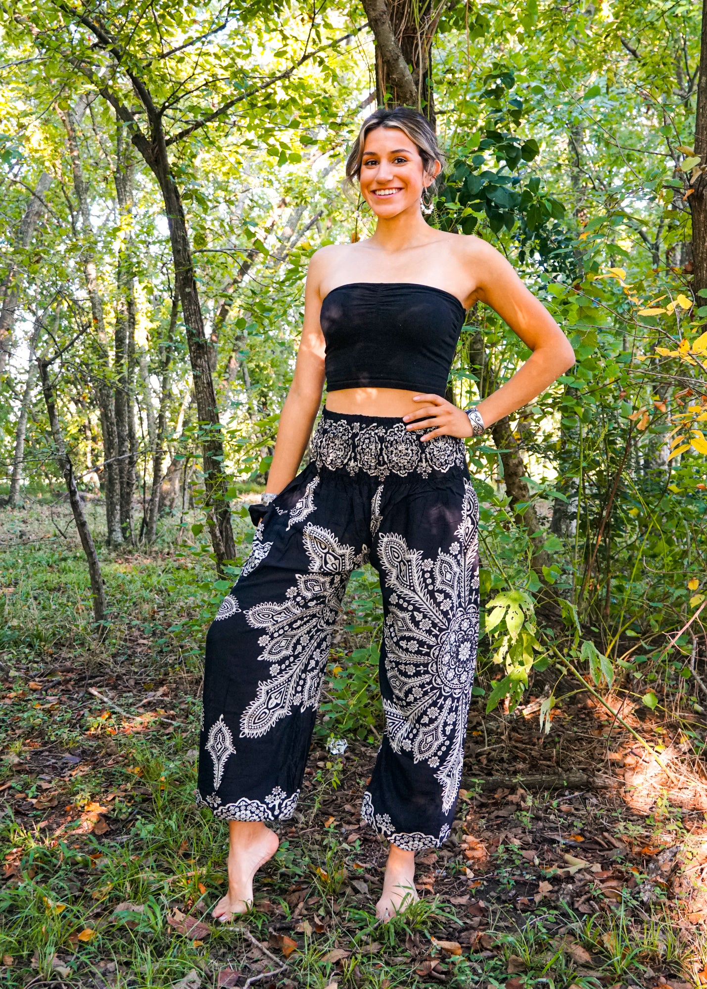 Black Butterfly Mandala Harem Pants