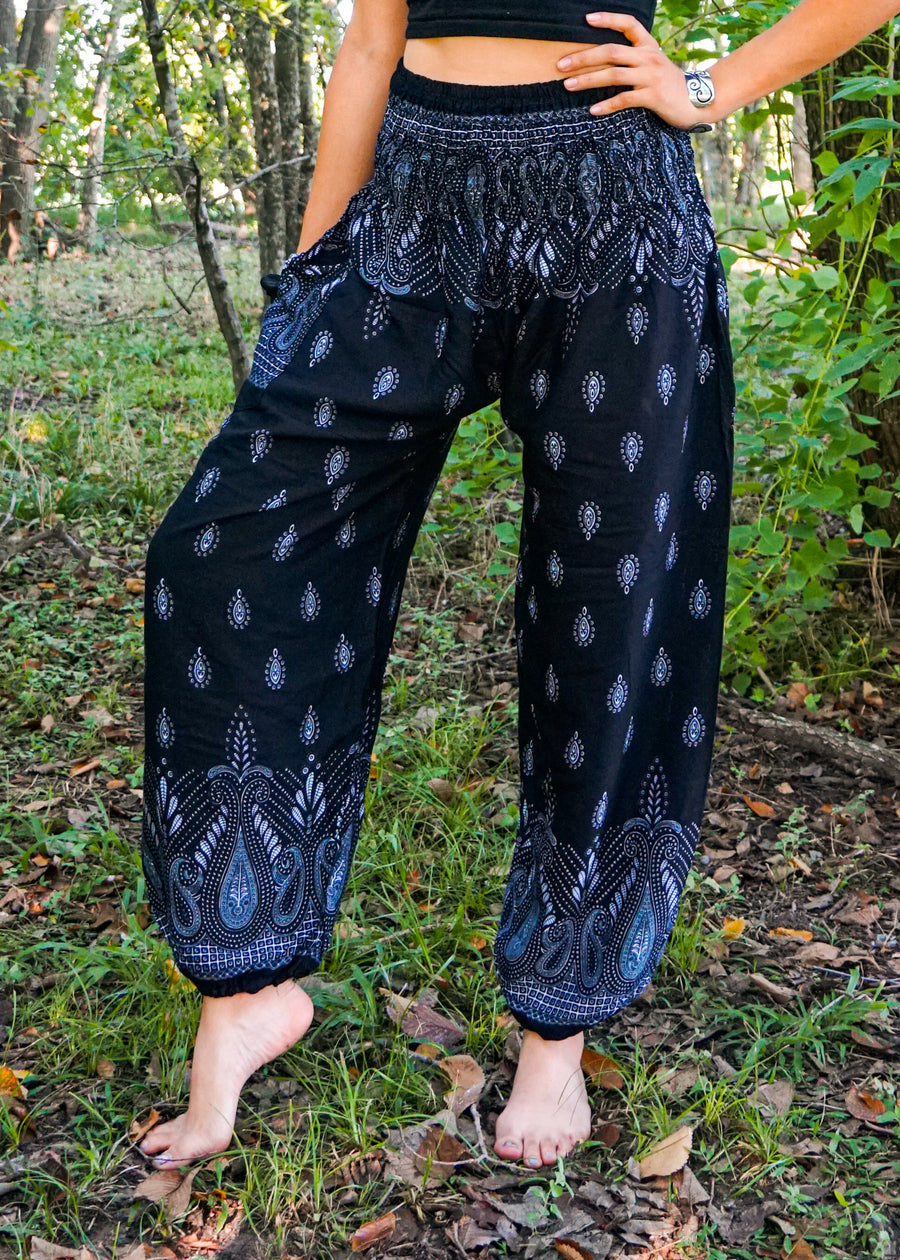 Teardrops Black Paisley Harem Pants