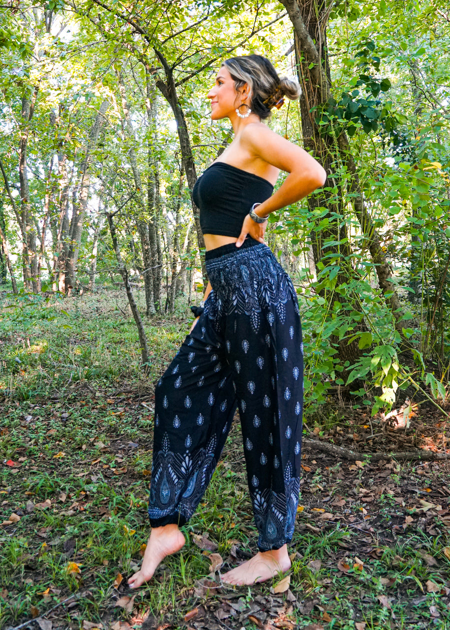 Teardrops Black Paisley Harem Pants