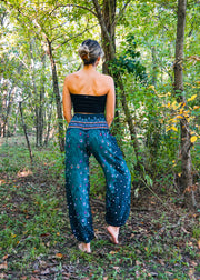 Teal Peacock Feather Harem Pants