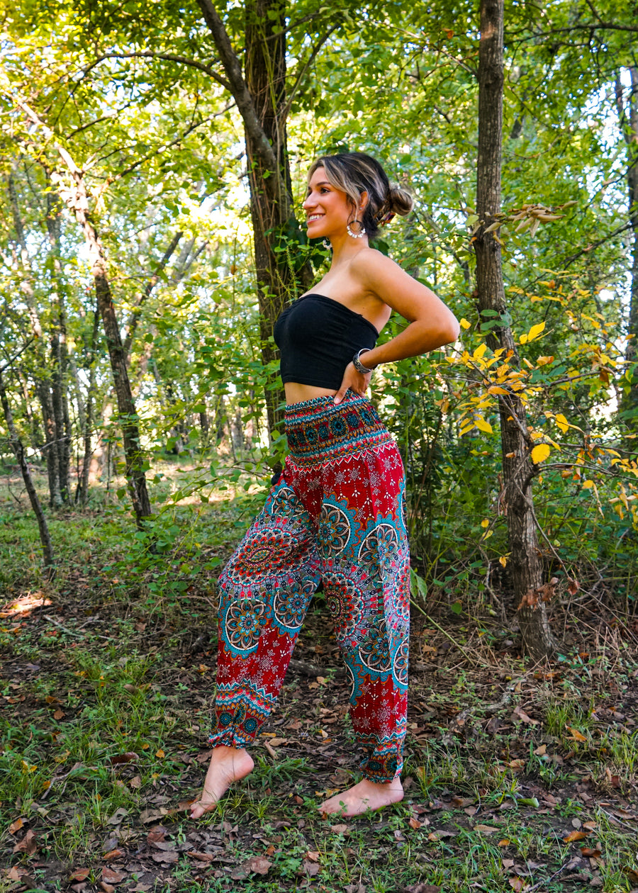 Red Lotus Chakra Floral Harem Pants