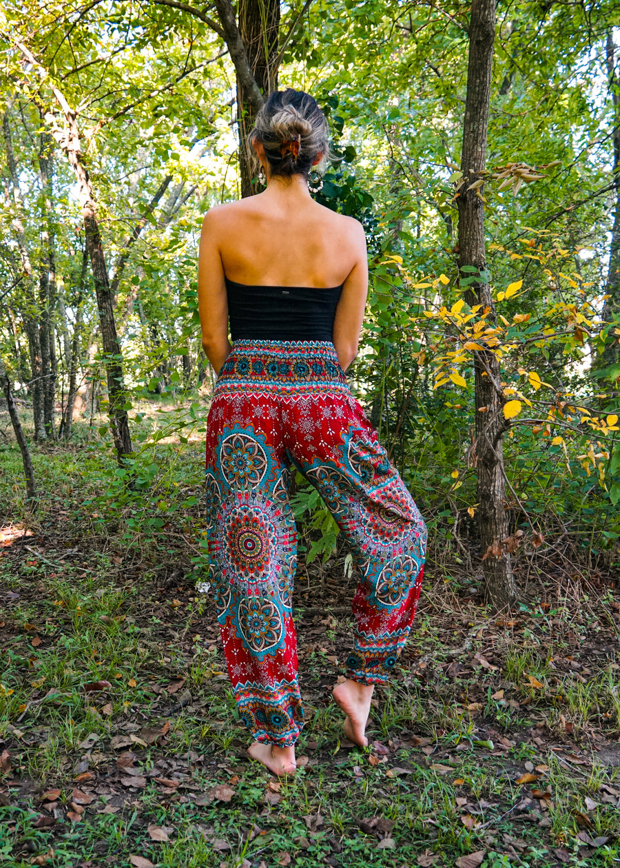 Red Lotus Chakra Floral Harem Pants