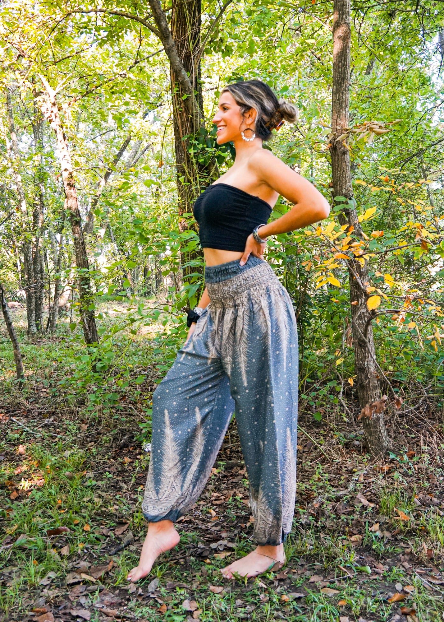 Gray Peacock Light Feather Harem Pants