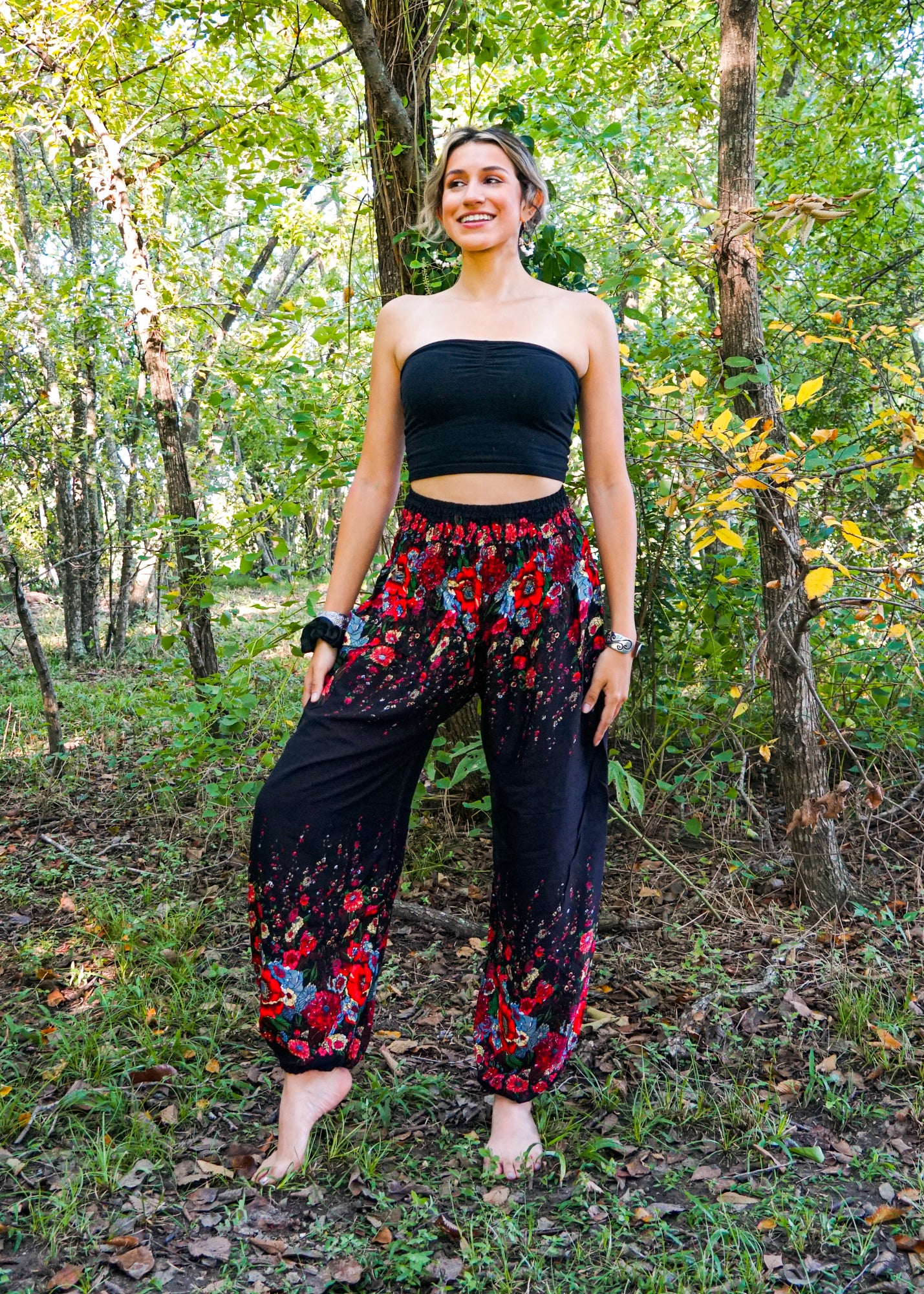 Black Floral Harem Pants