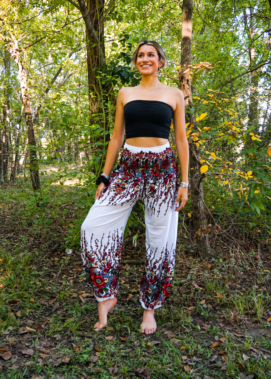 White Floral Harem Pants