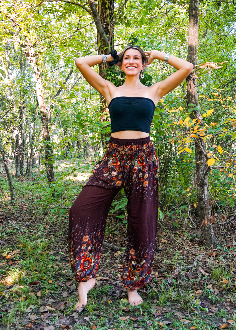 Brown Floral Harem Pants