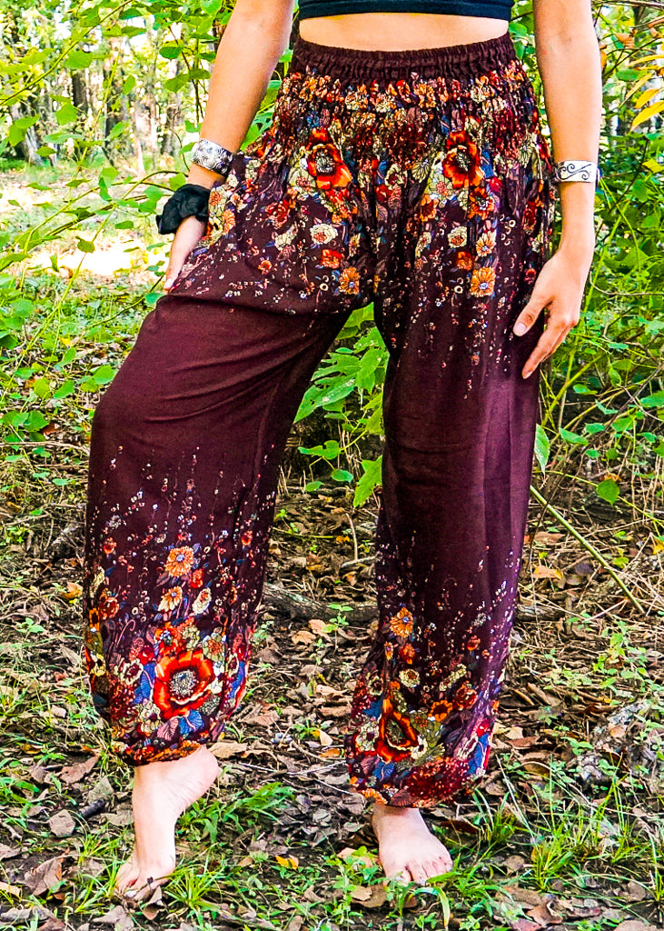 Brown Floral Harem Pants