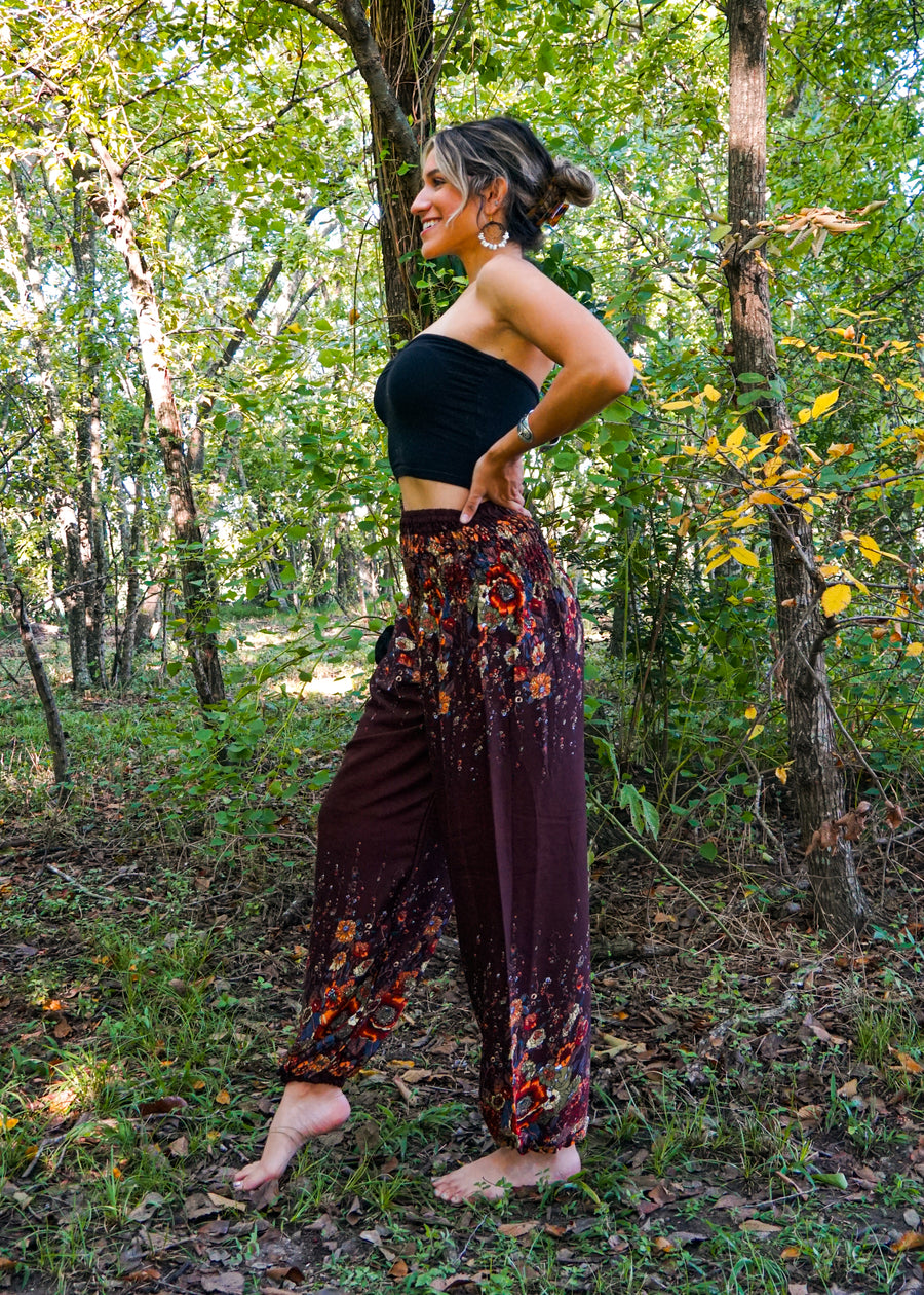 Brown Floral Harem Pants