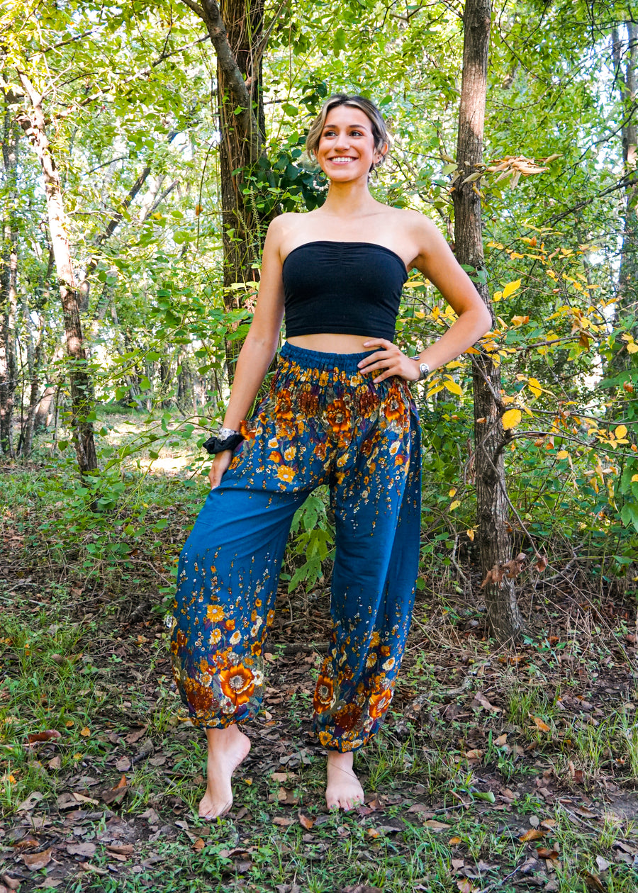 Teal Floral Harem Pants