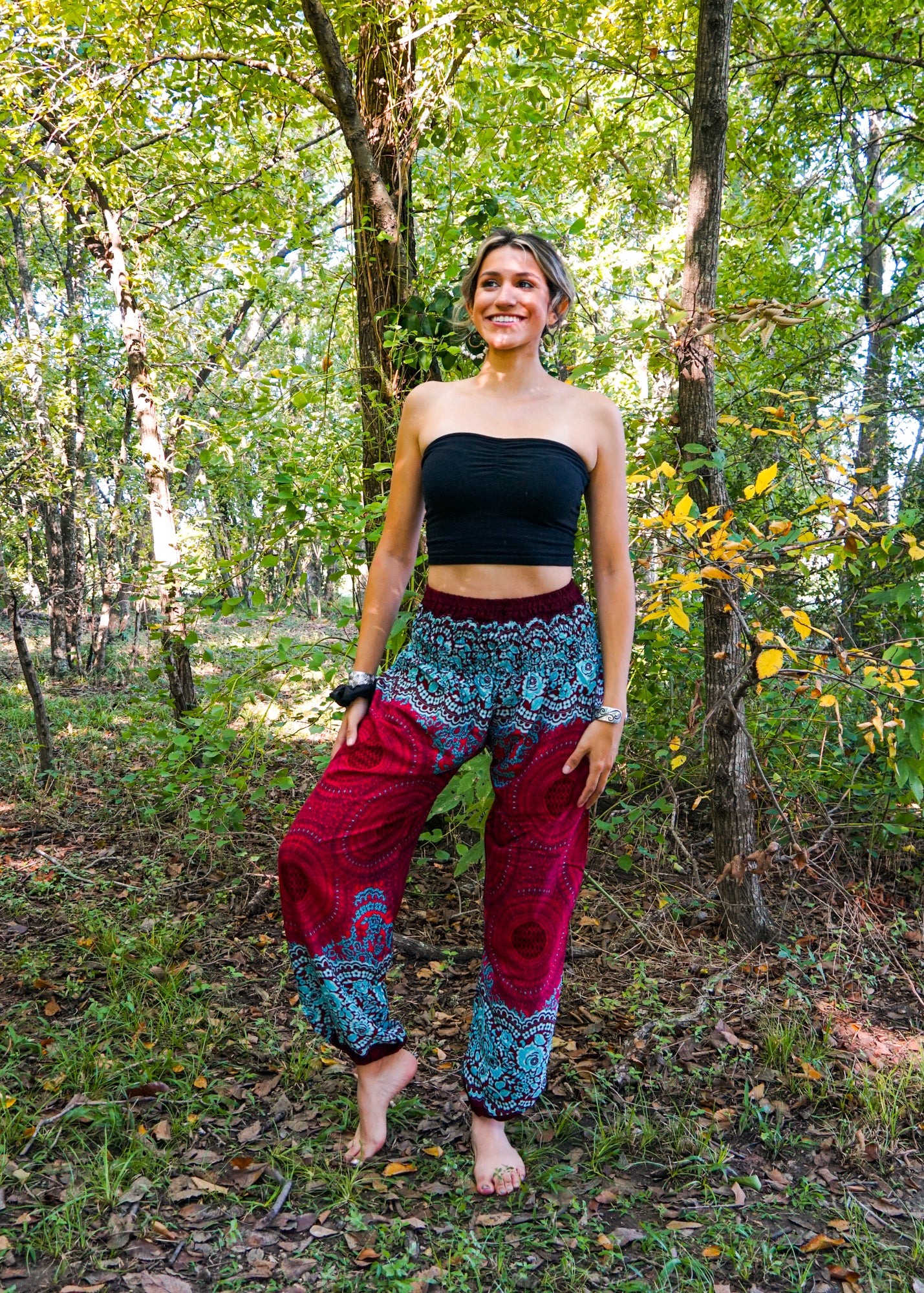 Burgundy Wild Mandala Harem Pants