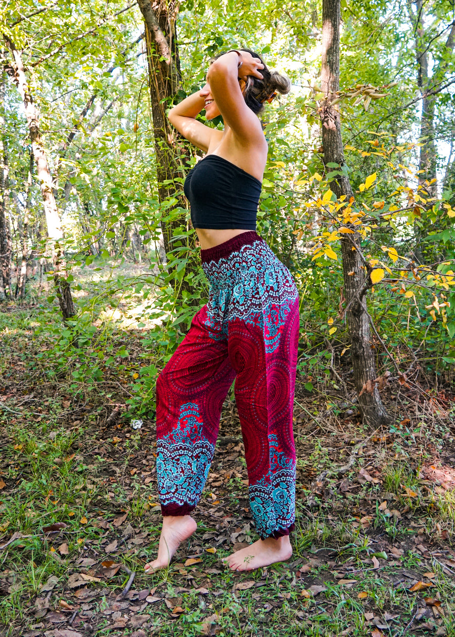 Burgundy Wild Mandala Harem Pants