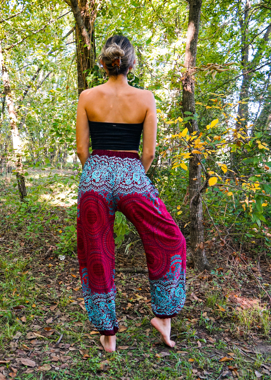 Burgundy Wild Mandala Harem Pants