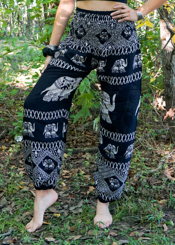 Black Persian Elephant Harem Pants - Lamsri Bohemian