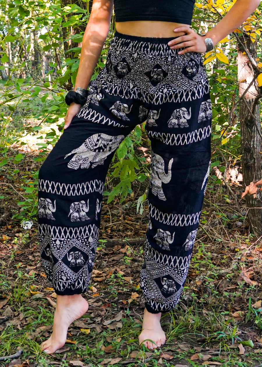 Black Royal Elephant Harem Pants