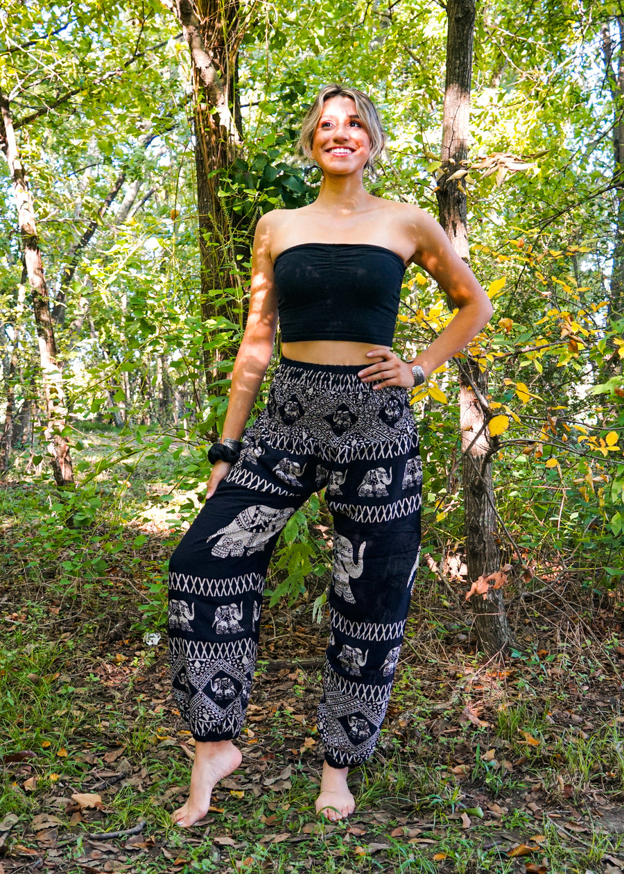 Black Royal Elephant Harem Pants