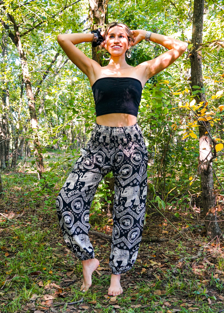 Black Fun Elephant Harem Pants