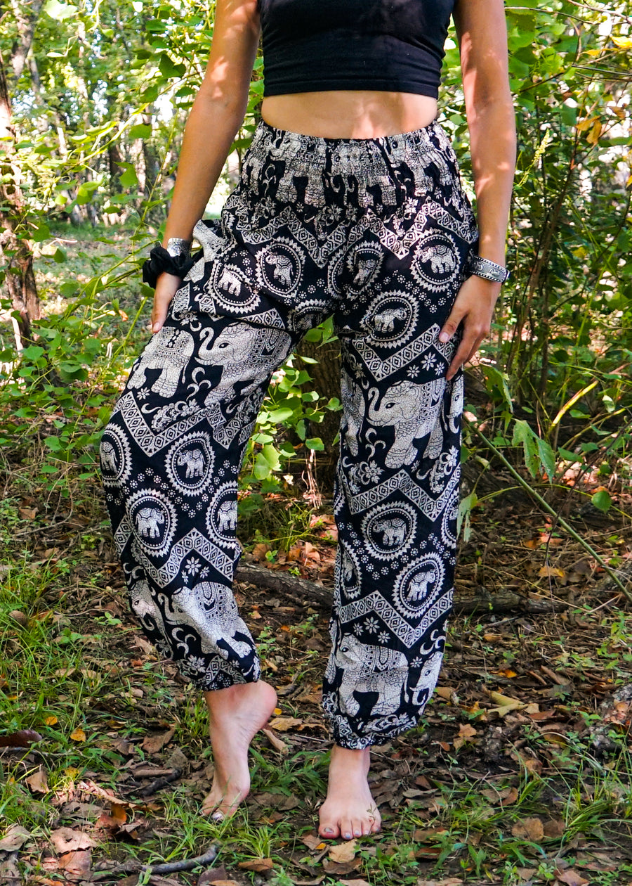 Black Fun Elephant Harem Pants