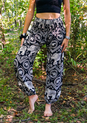 Black Fun Elephant Harem Pants