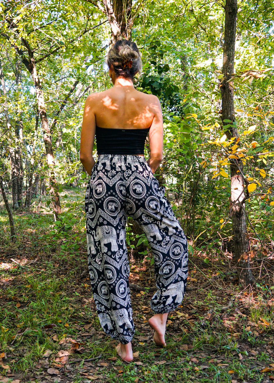 Black Fun Elephant Harem Pants