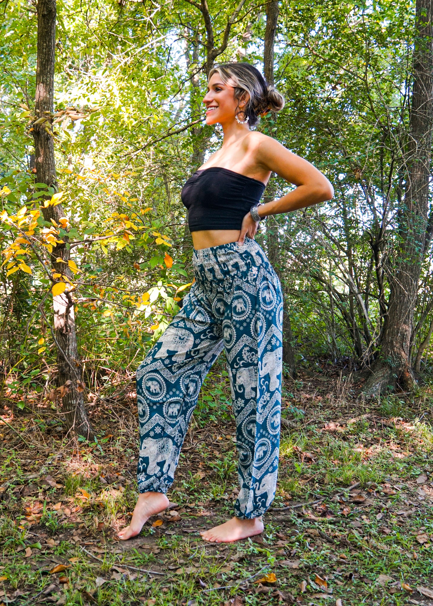 Turquoise Fun Elephant Harem Pants