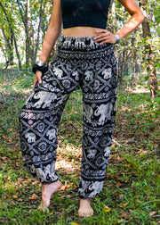 Black Lovely Elephant Harem Pants