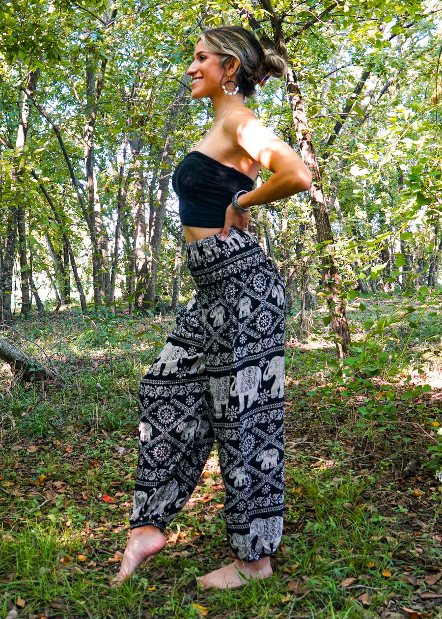 Black Lovely Elephant Harem Pants