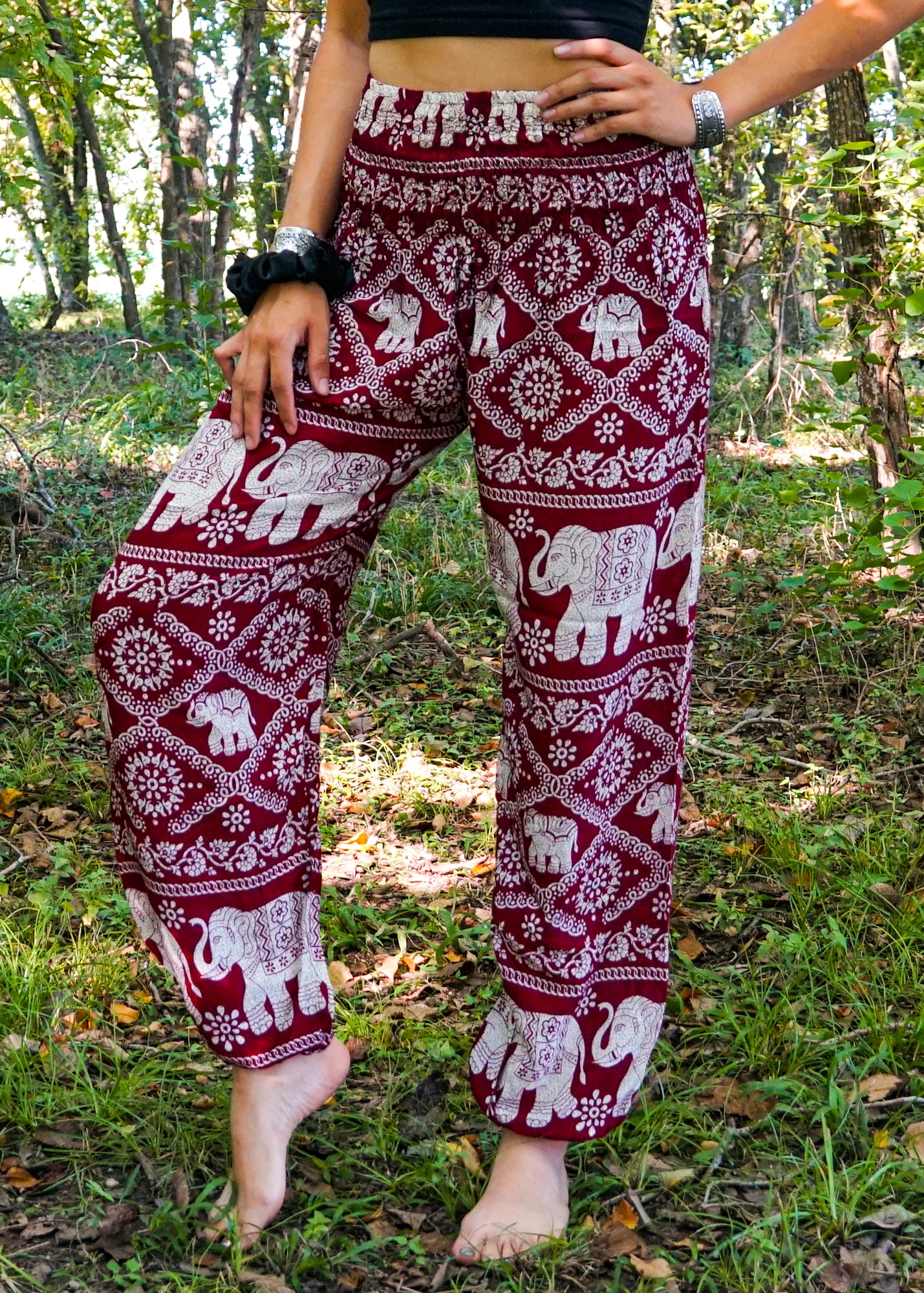 Burgundy Lovely Elephant Harem Pants - Lamsri Bohemian