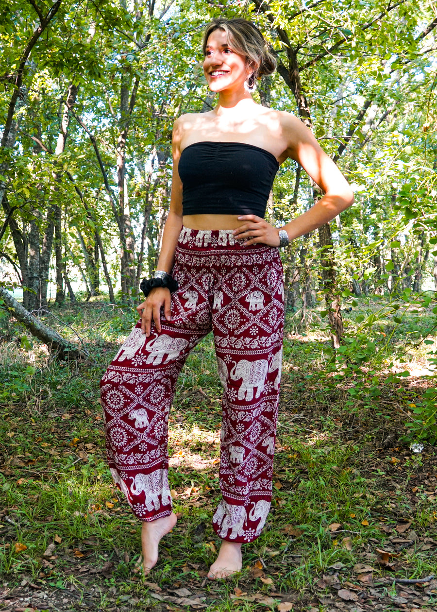 Burgundy Lovely Elephant Harem Pants